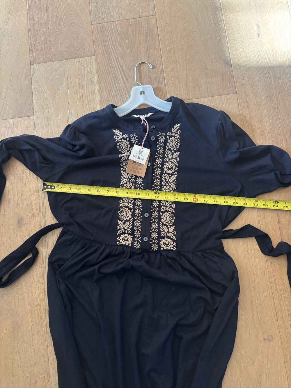 Boden Edwina Jersey Shirt Dress Midi Embroidered Navy Long Sleeve 14 Reg NWT - Picture 11 of 12